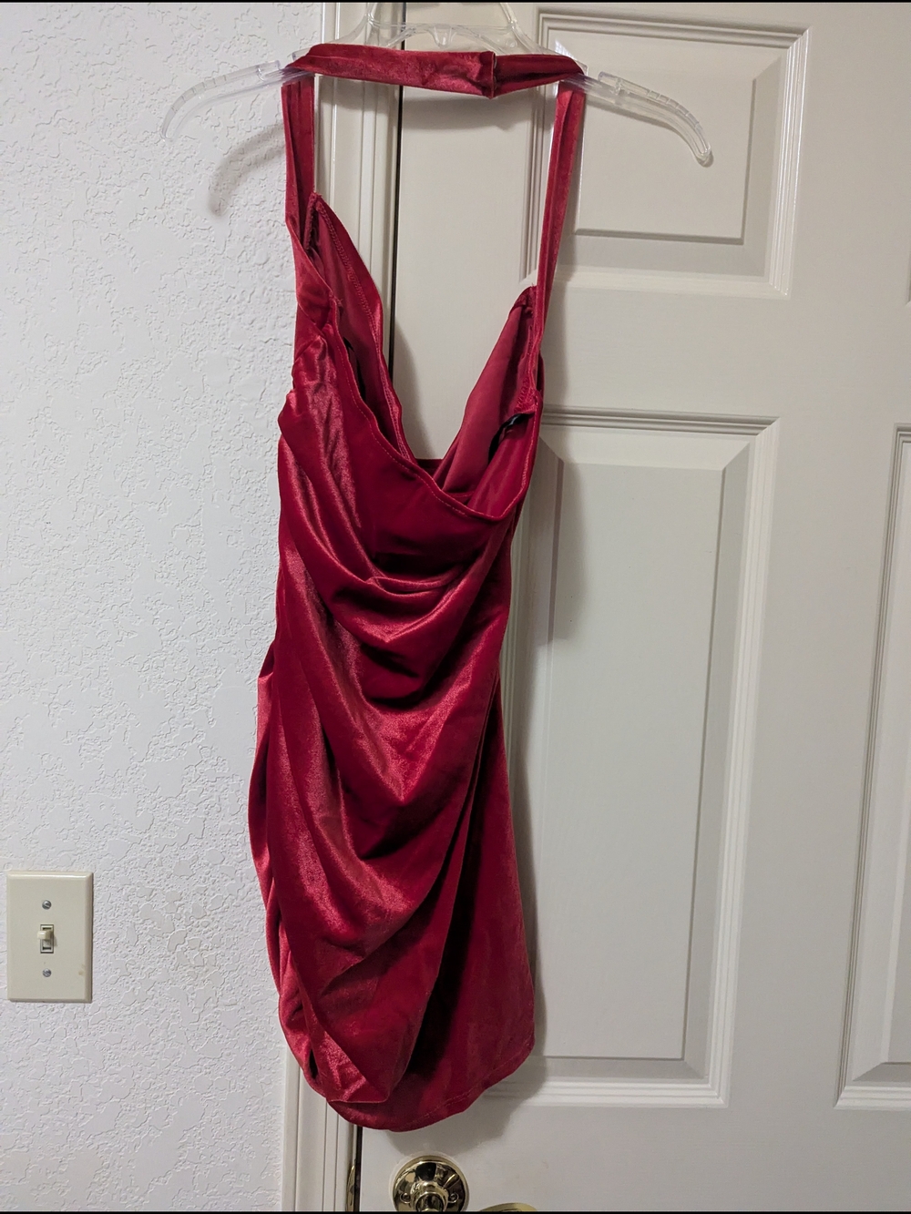 Forever 21 Red Velvet Mini Sweetheart Dress Crisscross Halter Size Large Juniors - Picture 6 of 11
